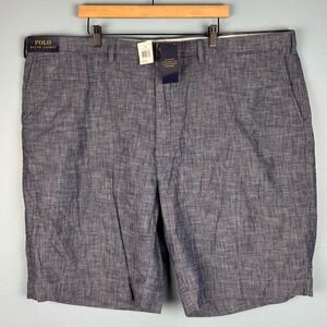 NEW Polo Ralph Lauren Mens Big 50 50B Blue Chambray Flat Front Cotton 10" Shorts